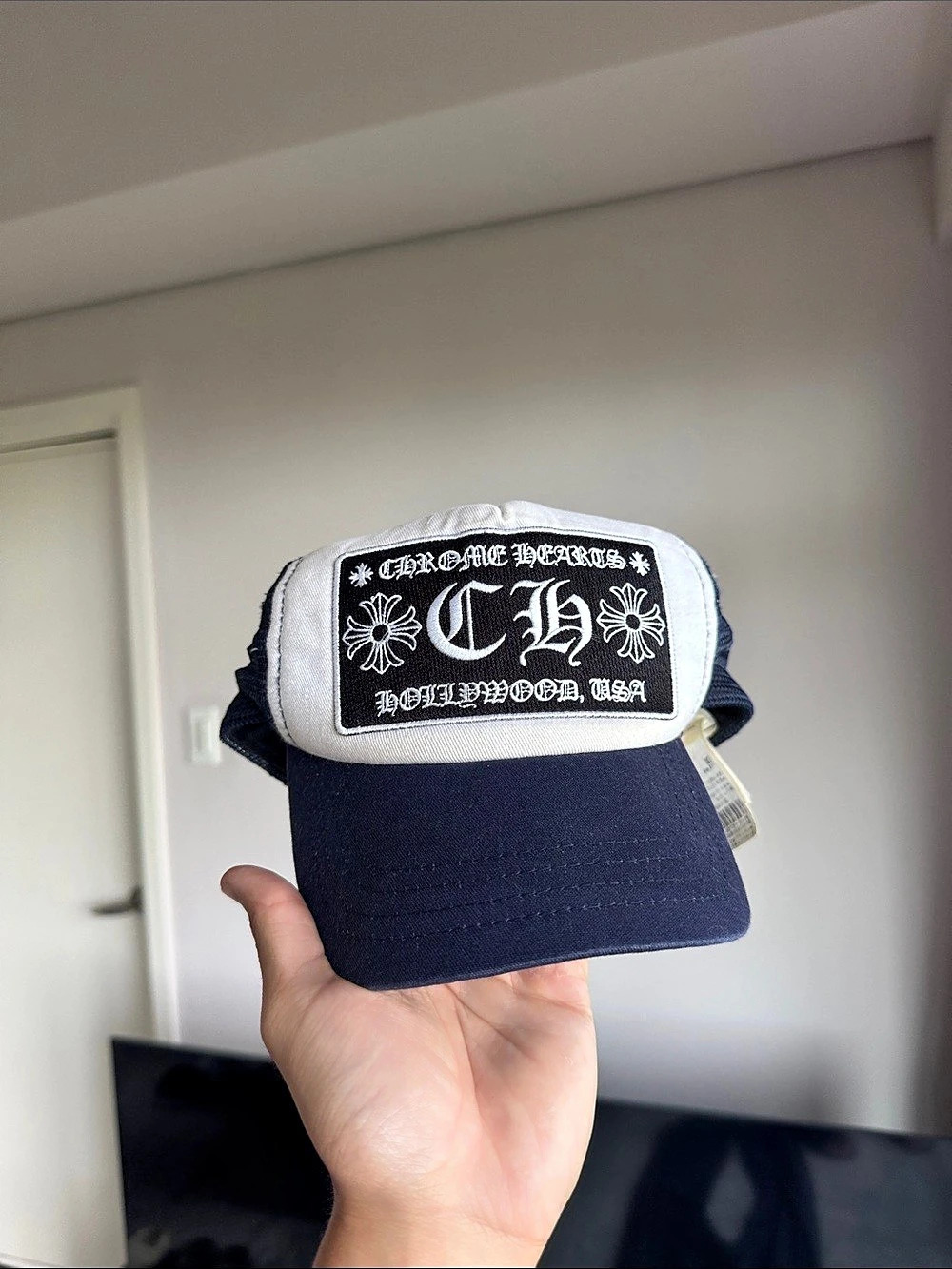 Chrome Hearts CH Hollywood Trucker Hat Blue & White *RARE* - Authentic 100%